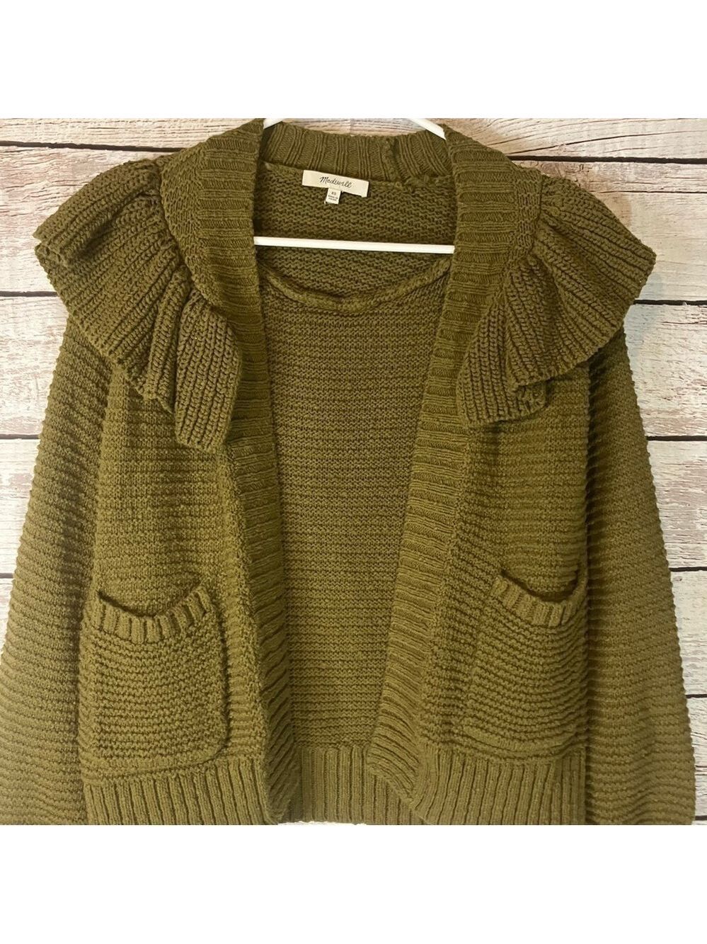 Madewell Ruffle Cardigan Sweater In Green - Picture 3 of 12